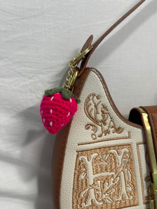 🍓✨ Strawberry Crochet Keychain Handmade Strawberry Keyring Knitted