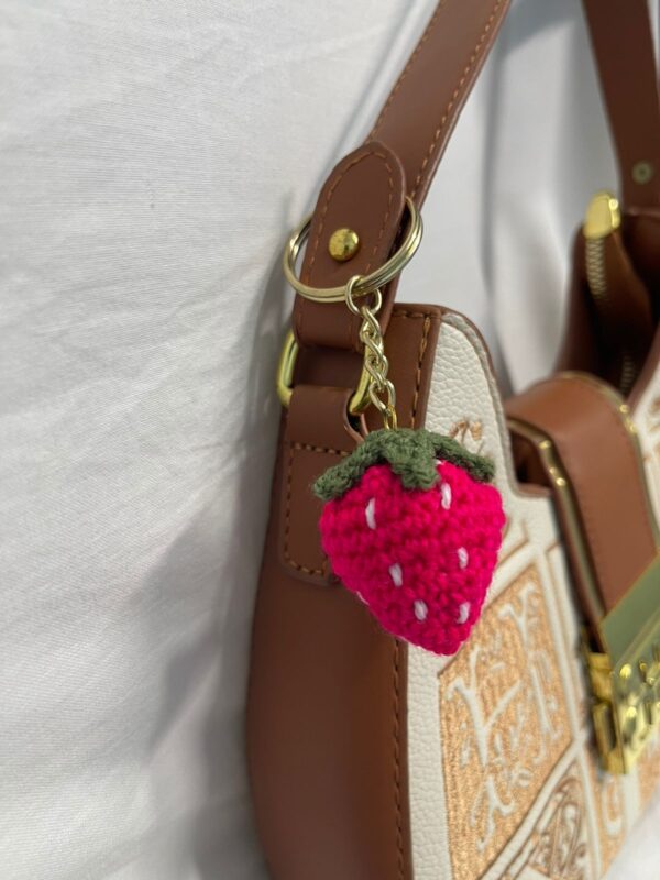 🍓✨ Strawberry Crochet Keychain Handmade Strawberry Keyring Knitted