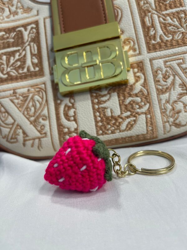 🍓✨ Strawberry Crochet Keychain Handmade Strawberry Keyring Knitted