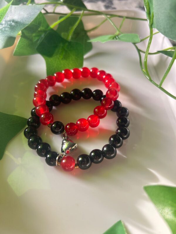❤️Eternal Bond 🔗 — Handmade Red & Black Couple Bracelet Set