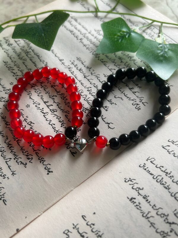 ❤️Eternal Bond 🔗 — Handmade Red & Black Couple Bracelet Set