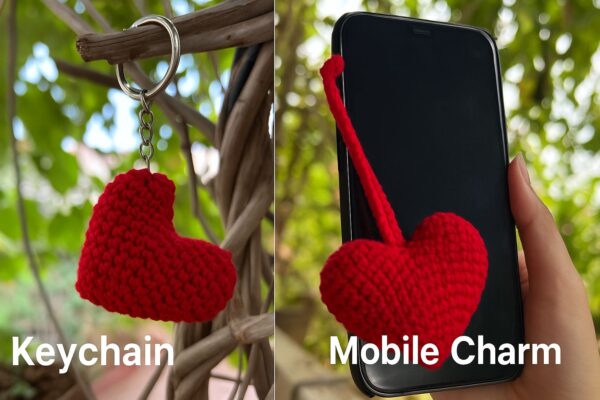 ❤️Red Crochet Heart: Handmade Keychain & Phone Charm 🔑📱