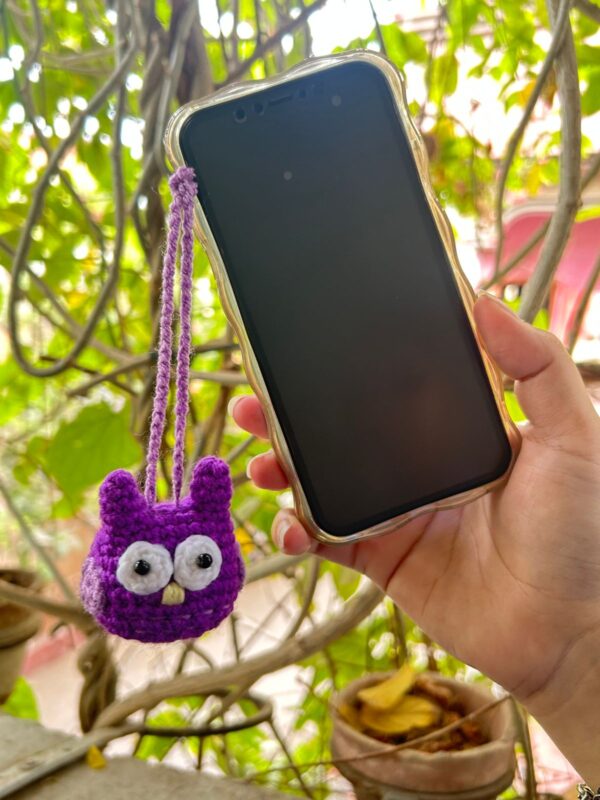 Hoot-tiful Handmade Crochet Owl Mobile Charm 🦉💜📱