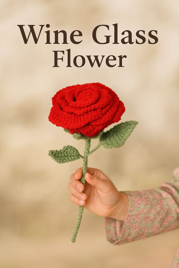 🌹 Handmade Crochet Rose – Wine Glass Flower 🍷