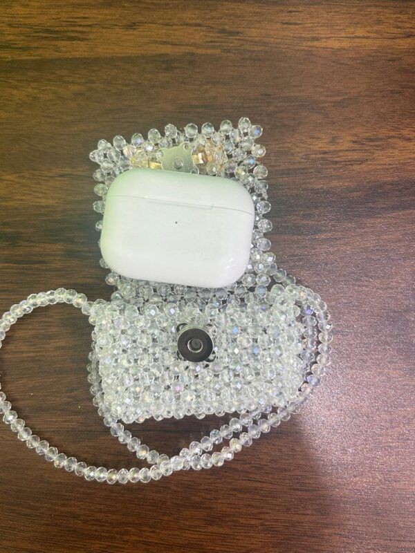 👜✨Sparkling Handmade Beaded AirPods Pouch with Prada-Inspired Charm