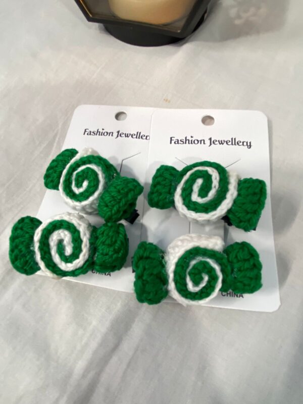 💚🤍Handmade Crochet Hairpins – 🇵🇰 Patriotic Candy Swirls (14th August Special Edition)