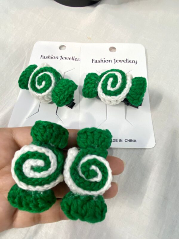 💚🤍Handmade Crochet Hairpins – 🇵🇰 Patriotic Candy Swirls (14th August Special Edition)