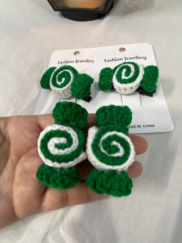 💚🤍Handmade Crochet Hairpins – 🇵🇰 Patriotic Candy Swirls (14th August Special Edition)