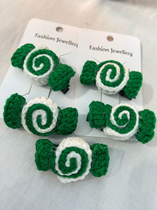 💚🤍Handmade Crochet Hairpins – 🇵🇰 Patriotic Candy Swirls (14th August Special Edition)