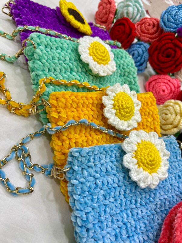 🧶👜Velvet Yarn Daisy & Sunflower Purses