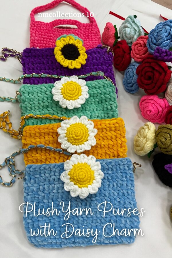 🧶👜Velvet Yarn Daisy & Sunflower Purses