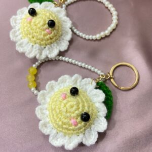 🌻 Handmade Crochet Smiley Flower Keychain Set 🌻