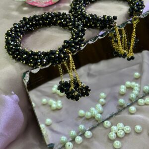 ✨ Handcrafted Black Beaded Bracelet Set with Gold Charms ✨
