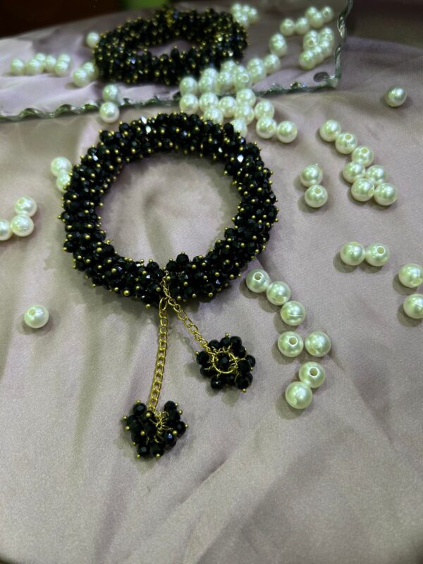 ✨ Handcrafted Black Beaded Bracelet Set with Gold Charms ✨