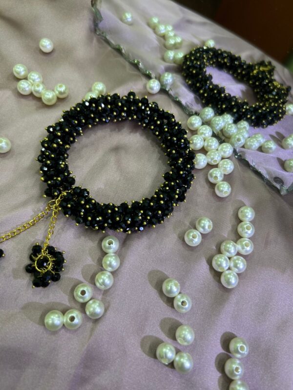 ✨ Handcrafted Black Beaded Bracelet Set with Gold Charms ✨