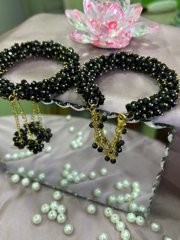 ✨ Handcrafted Black Beaded Bracelet Set with Gold Charms ✨